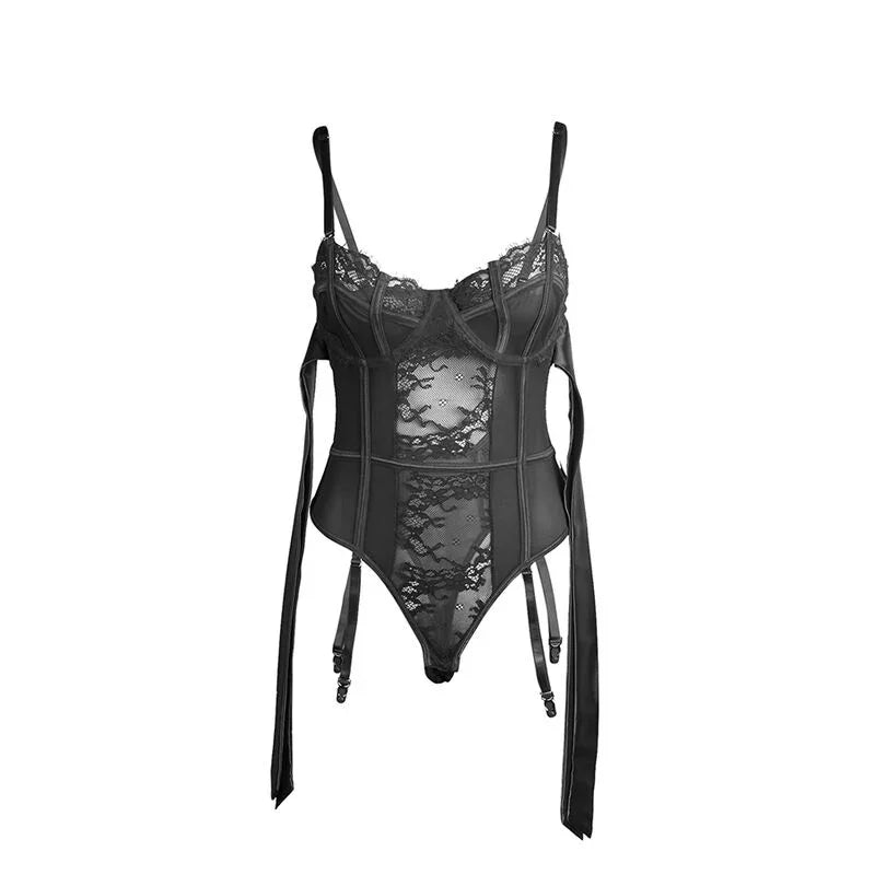 SUBBLIME - 955496 BODY DE ENCAJE CON LAZOS Y LIGAS NEGRO S/M - Nuvica