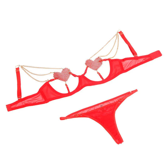 SUBBLIME - 955526 CONJUNTO SUJETADOR CON CADENAS Y CORAZÓN DE MALLA ROJO L/XL - Nuvica