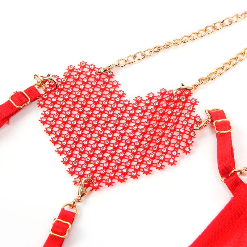 SUBBLIME - 955526 CONJUNTO SUJETADOR CON CADENAS Y CORAZÓN DE MALLA ROJO L/XL - Nuvica
