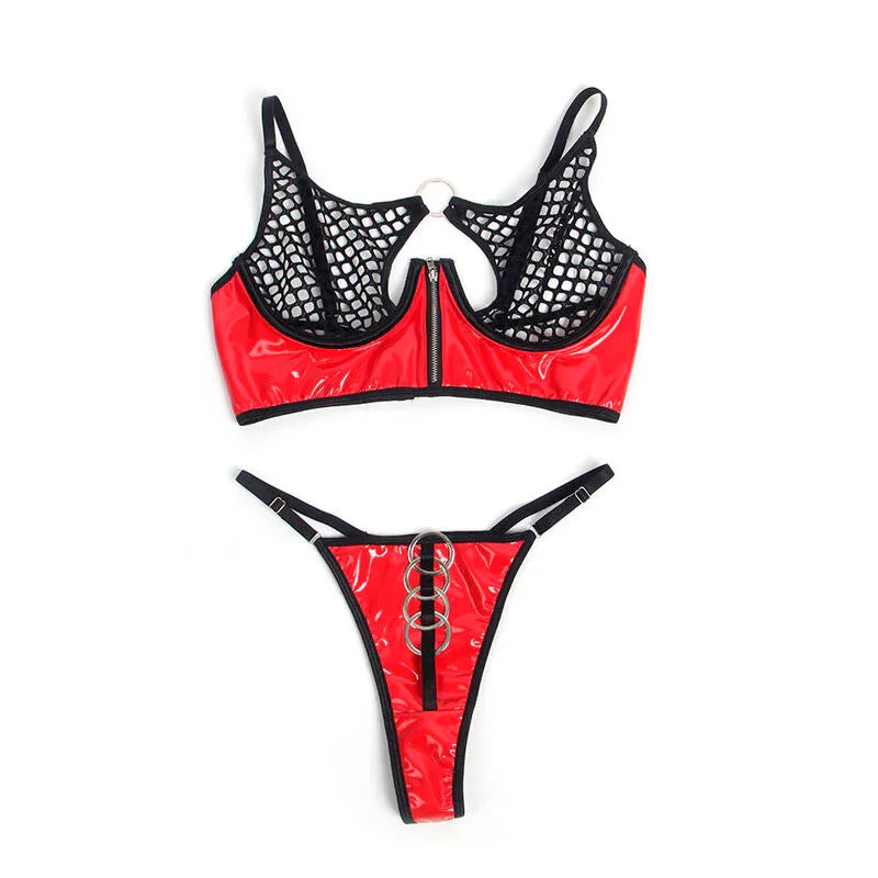 SUBBLIME - 955540 CONJUNTO SUJETADOR CON CREMALLERA DE MALLA DE CHAROL ROJO L/XL - Nuvica