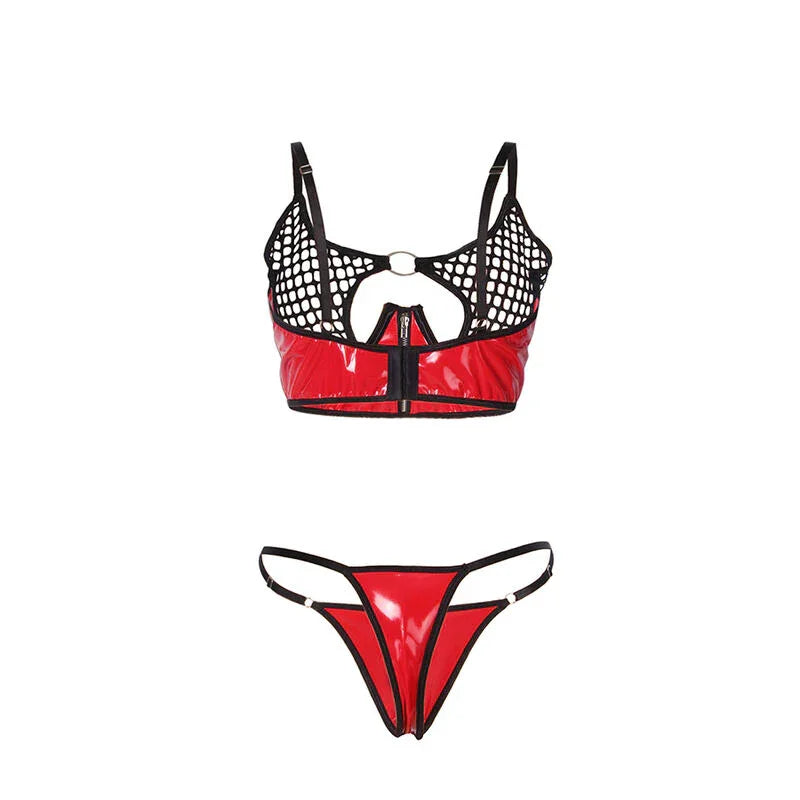 SUBBLIME - 955540 CONJUNTO SUJETADOR CON CREMALLERA DE MALLA DE CHAROL ROJO L/XL - Nuvica