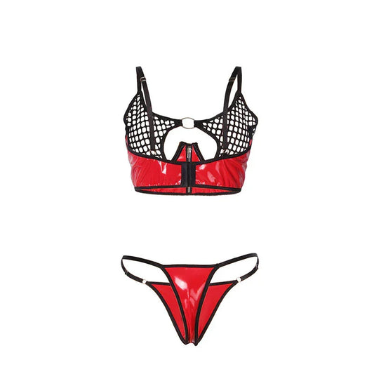 SUBBLIME - 955540 CONJUNTO SUJETADOR CON CREMALLERA DE MALLA DE CHAROL ROJO L/XL - Nuvica