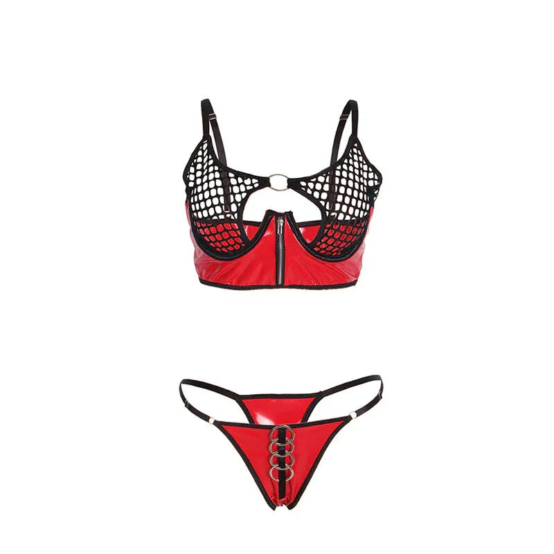 SUBBLIME - 955540 CONJUNTO SUJETADOR CON CREMALLERA DE MALLA DE CHAROL ROJO L/XL - Nuvica