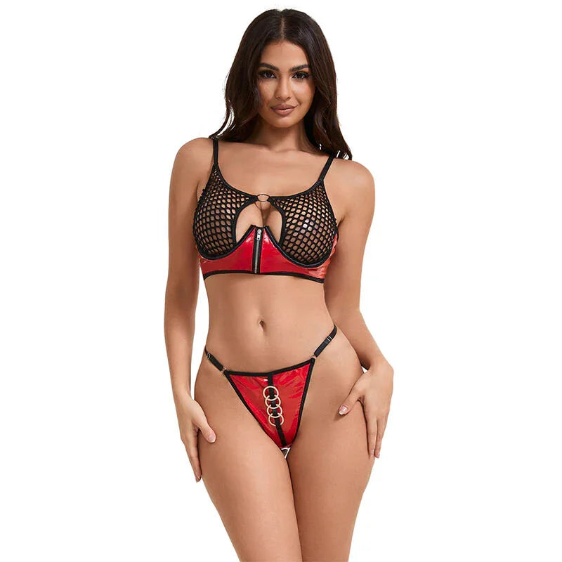 SUBBLIME - 955540 CONJUNTO SUJETADOR CON CREMALLERA DE MALLA DE CHAROL ROJO L/XL - Nuvica