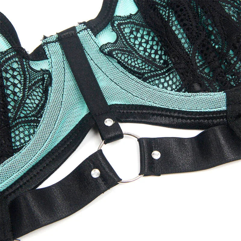 SUBBLIME - 955557 CONJUNTO SUJETADOR CON CREMALLERA DE MALLA DE CHAROL VERDE S/M - Nuvica