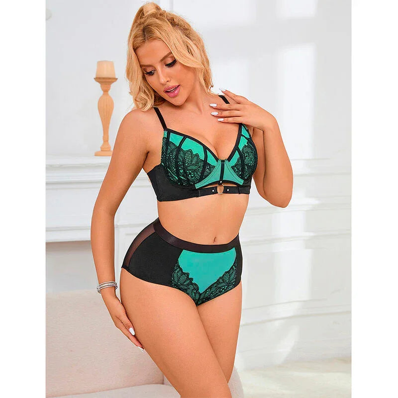 SUBBLIME - 955564 CONJUNTO SUJETADOR CON CREMALLERA DE MALLA DE CHAROL VERDE L/XL - Nuvica