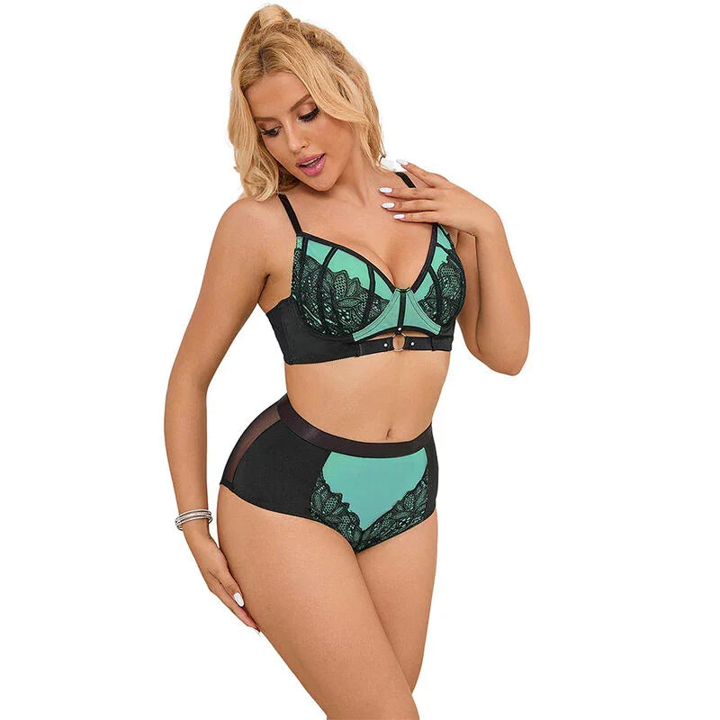 SUBBLIME - 955564 CONJUNTO SUJETADOR CON CREMALLERA DE MALLA DE CHAROL VERDE L/XL - Nuvica