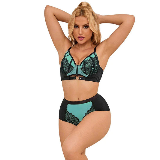 SUBBLIME - 955564 CONJUNTO SUJETADOR CON CREMALLERA DE MALLA DE CHAROL VERDE L/XL - Nuvica