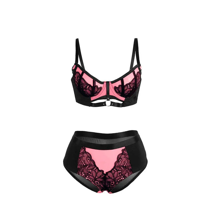 SUBBLIME - 955571 CONJUNTO SUJETADOR CON CREMALLERA DE MALLA DE CHAROL ROSA S/M - Nuvica