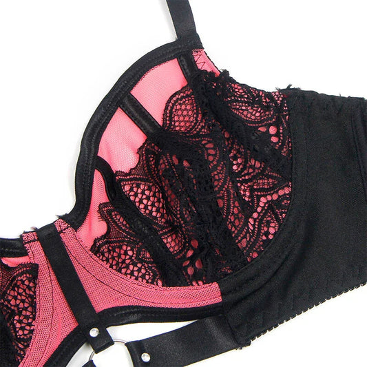 SUBBLIME - 955571 CONJUNTO SUJETADOR CON CREMALLERA DE MALLA DE CHAROL ROSA S/M - Nuvica