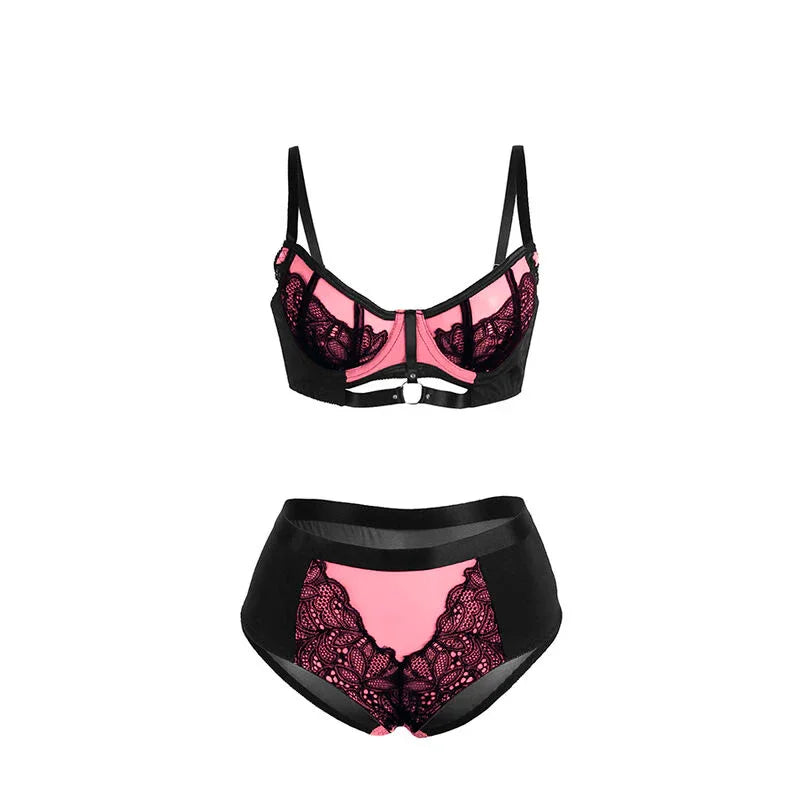 SUBBLIME - 955588 CONJUNTO SUJETADOR CON CREMALLERA DE MALLA DE CHAROL ROSA L/XL - Nuvica