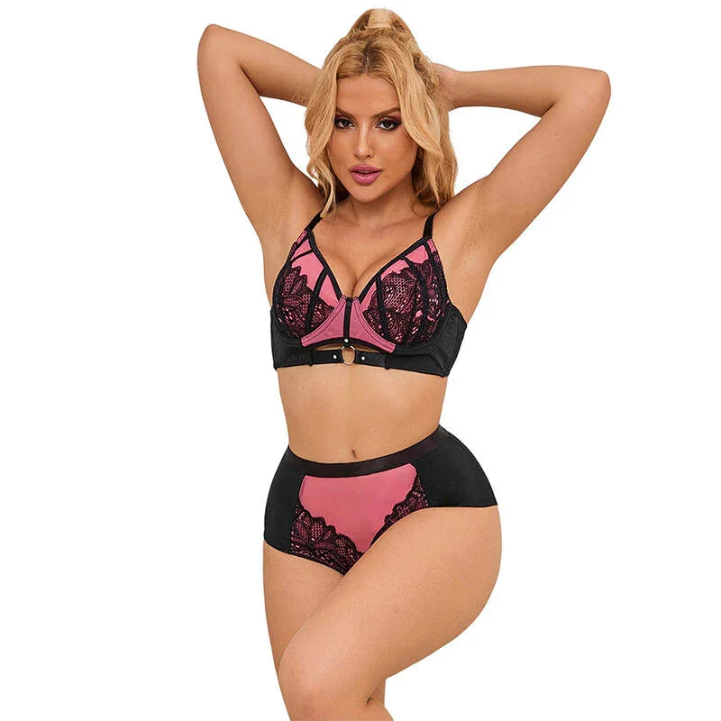 SUBBLIME - 955588 CONJUNTO SUJETADOR CON CREMALLERA DE MALLA DE CHAROL ROSA L/XL - Nuvica
