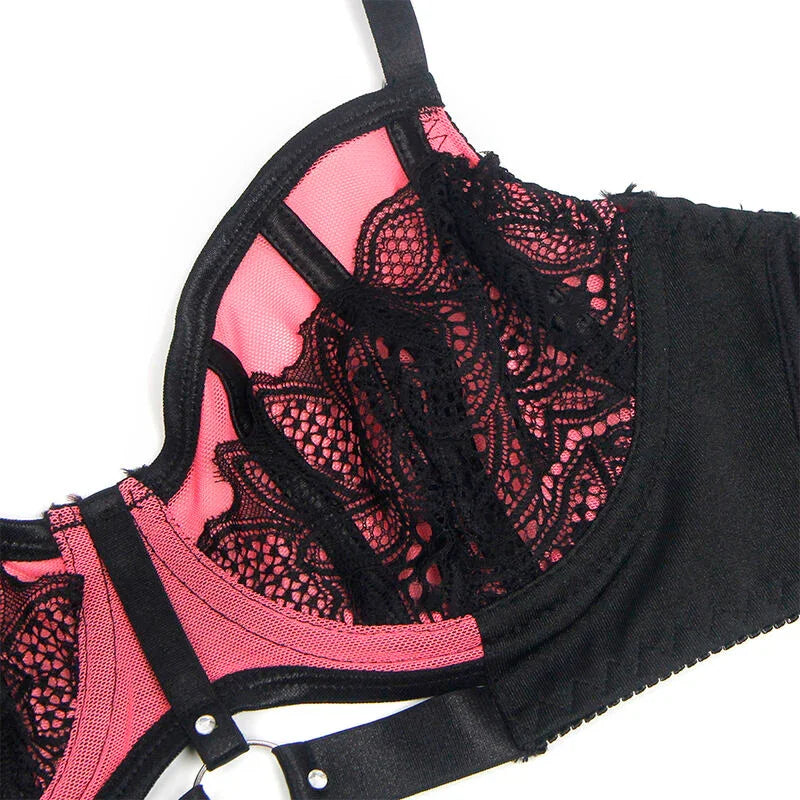 SUBBLIME - 955588 CONJUNTO SUJETADOR CON CREMALLERA DE MALLA DE CHAROL ROSA L/XL - Nuvica