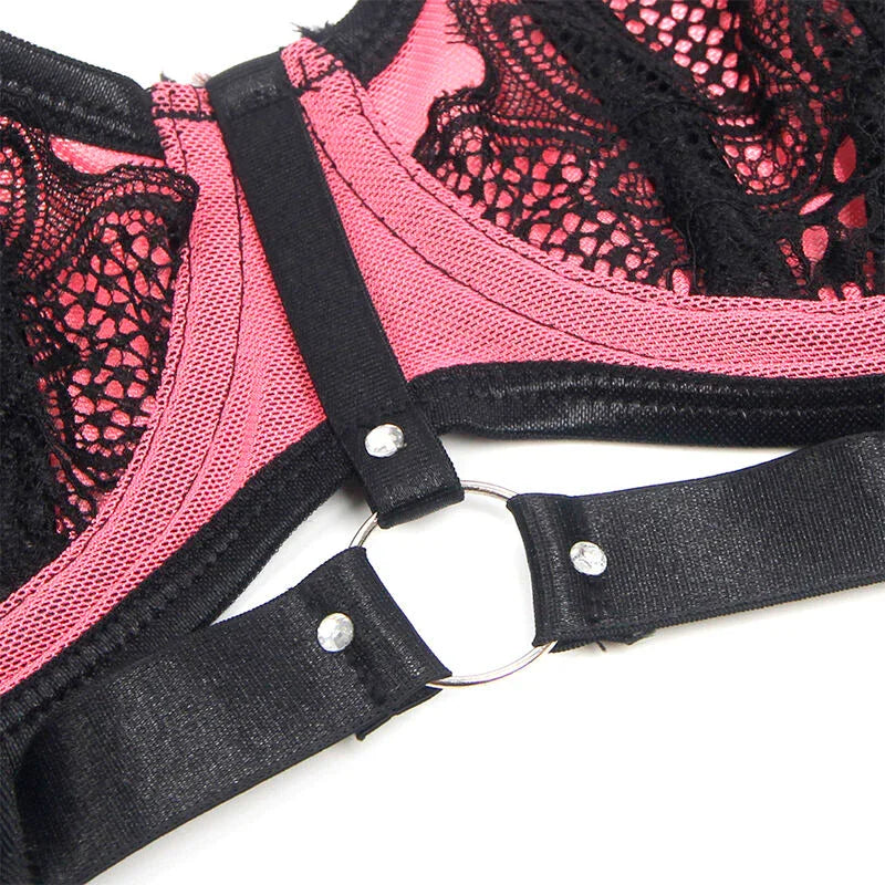 SUBBLIME - 955588 CONJUNTO SUJETADOR CON CREMALLERA DE MALLA DE CHAROL ROSA L/XL - Nuvica