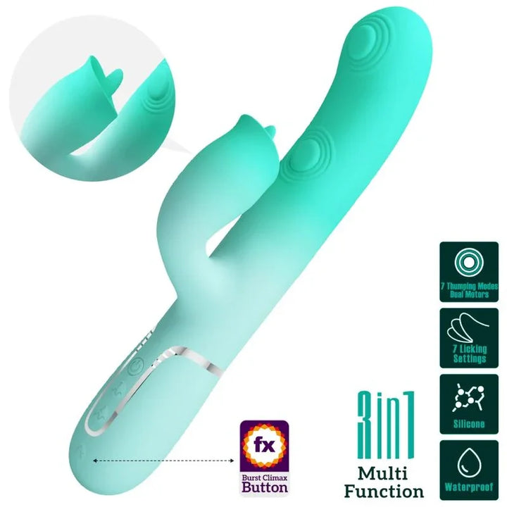 PRETTY LOVE - GIGI VIBRADOR RABBIT MULTIFUNCIÓN VERDE AGUA - Nuvica