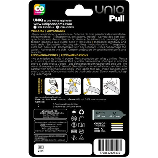 UNIQ - PULL PRESERVATIVOS CON TIRAS SIN LÁTEX 3 UNIDADES - Nuvica