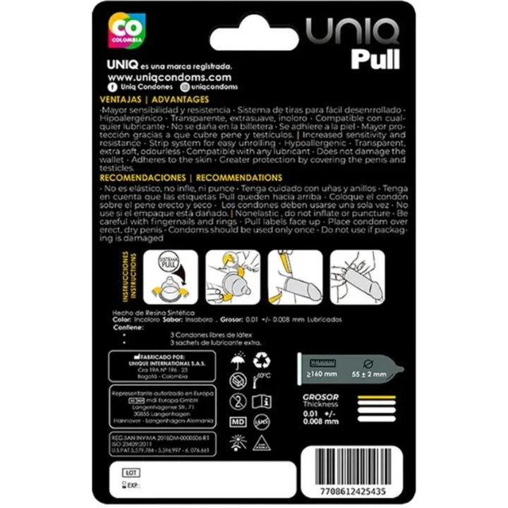 UNIQ - PULL PRESERVATIVOS CON TIRAS SIN LÁTEX 3 UNIDADES - Nuvica
