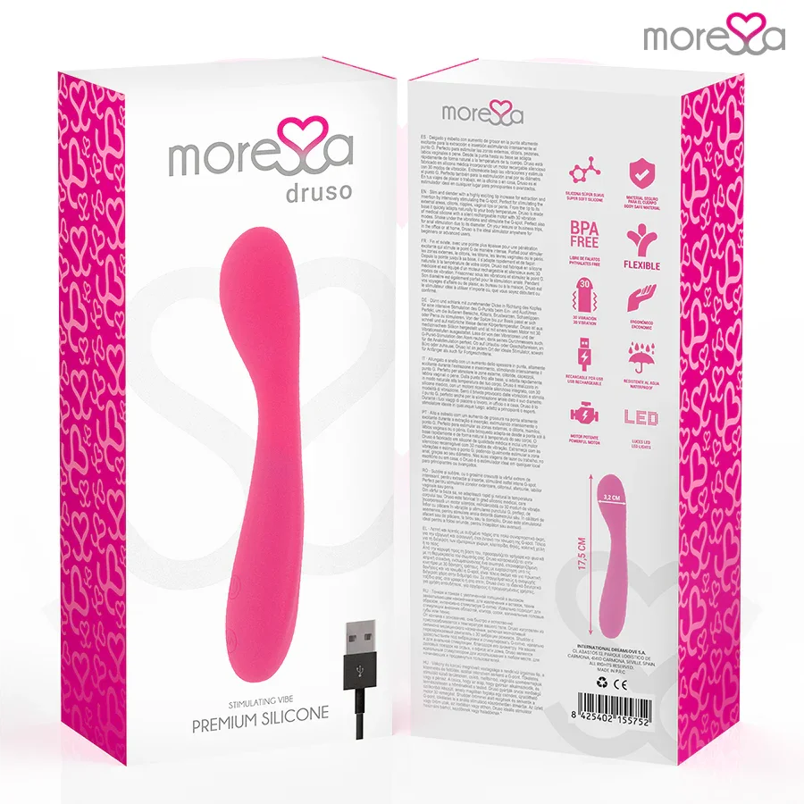 MORESSA - DRUSO MASAJEADOR DUO PUNTO G Y SUERO PELVICO PREMIUM SILICONE RECARGABLE - Nuvica