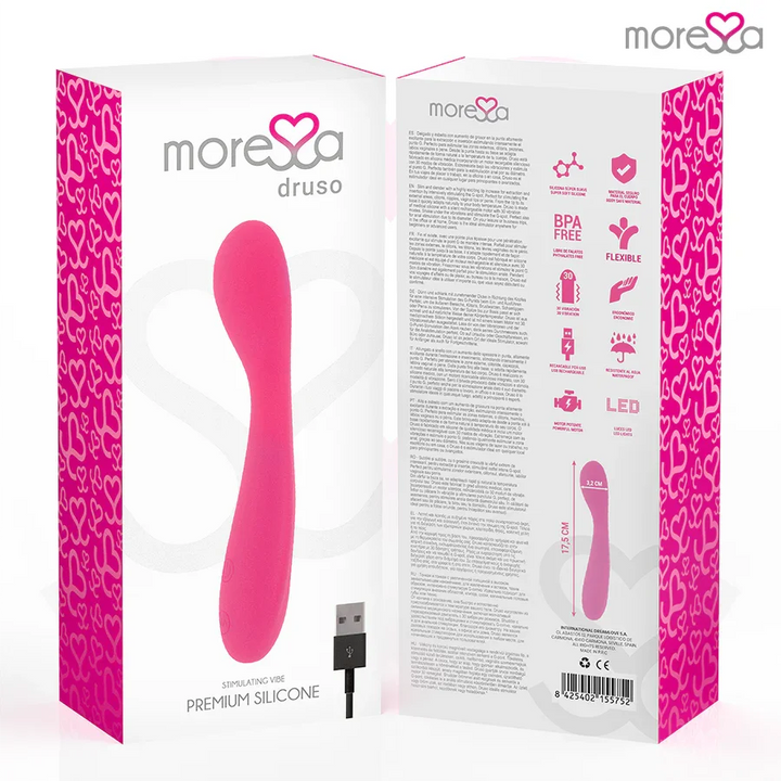 MORESSA - DRUSO MASAJEADOR DUO PUNTO G Y SUERO PELVICO PREMIUM SILICONE RECARGABLE - Nuvica