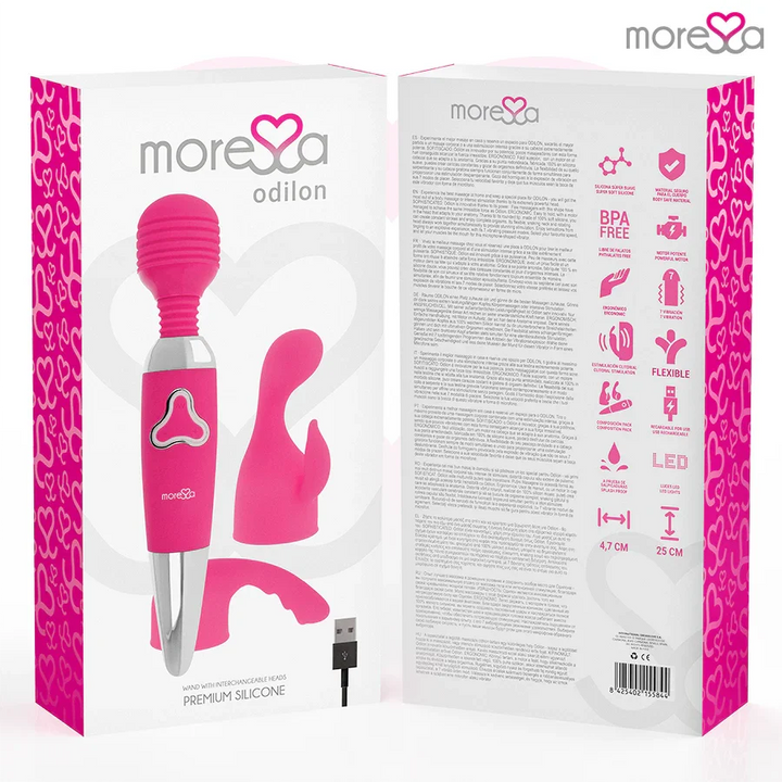 MORESSA - ODILON WAND POTENTE MOTOR MAS DOS CABEZALES PREMIUM SILICONE RECARGABLE - Nuvica
