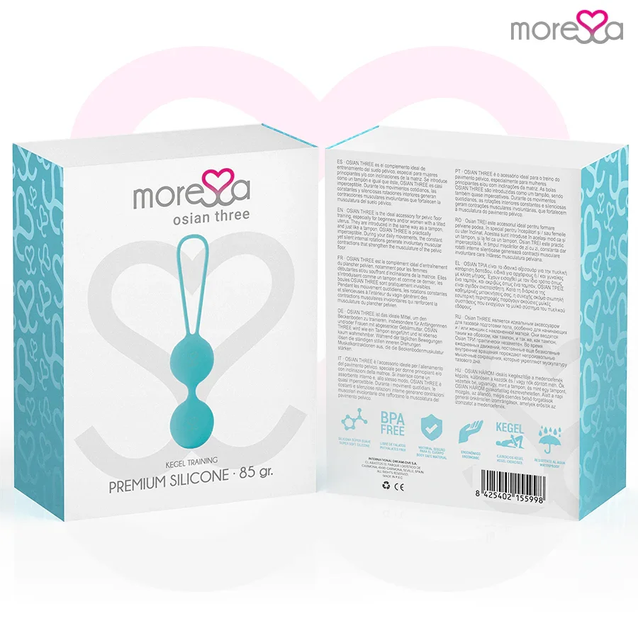MORESSA - OSIAN THREE ENTRENAMIENTO SUELO PELVICO 85 gr PREMIUM SILICONA TURQUESA - Nuvica