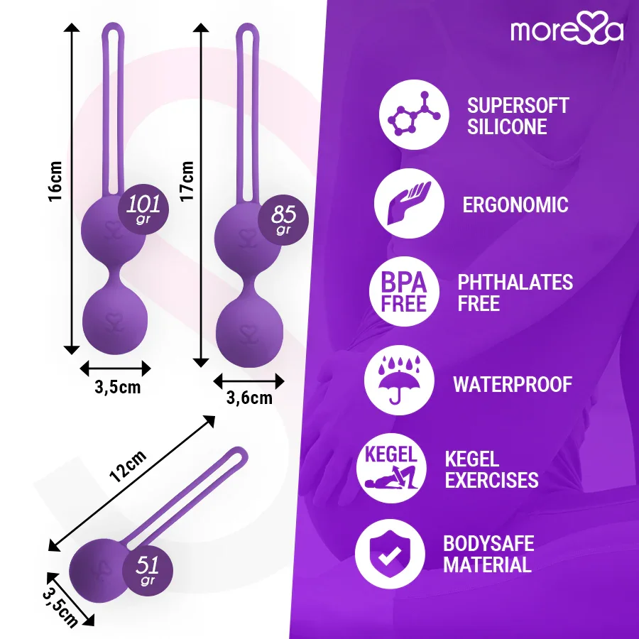 MORESSA - OSIAN SET Osian One; 51 Gr / Osian Two; 101 Gr / Osian Three 85 gr PREMIUM SILICONA LILA - Nuvica
