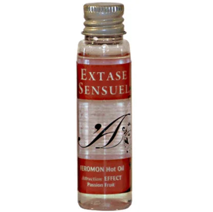 EXTASE SENSUAL - ACEITE MASAJE EFECTO CALOR CON FEROMONAS FRUTA DE LA PASION VIAJE 35 ML - Nuvica