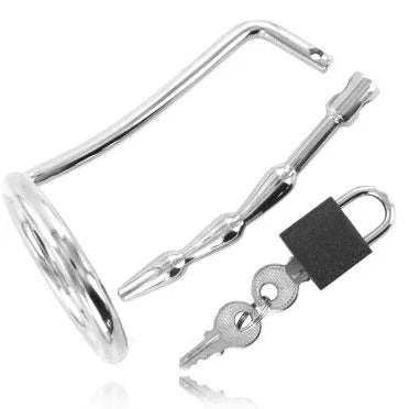 METAL HARD - ANILLO TESTÍCULOS CON PLUG URETRA CASTIDAD - Nuvica