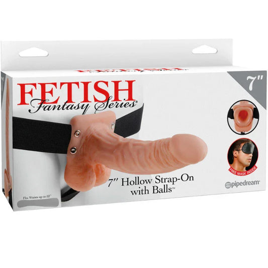 FETISH FANTASY SERIES - 7 HOLLOW STRAP-ON WITH BALLS 17.8CM NATURAL - Nuvica