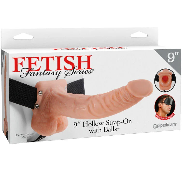 FETISH FANTASY SERIES - 9 HOLLOW STRAP-ON WITH BALLS 22.9CM NATURAL - Nuvica