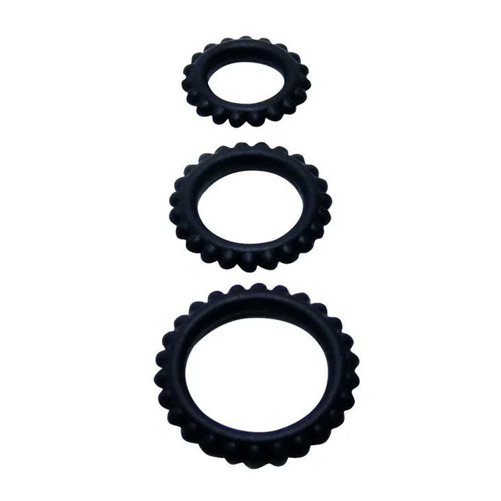 BAILE - TITAN SET 3 PCS COCK RING BLACK 2.8 + 2.4 + 1.9 CM - Nuvica