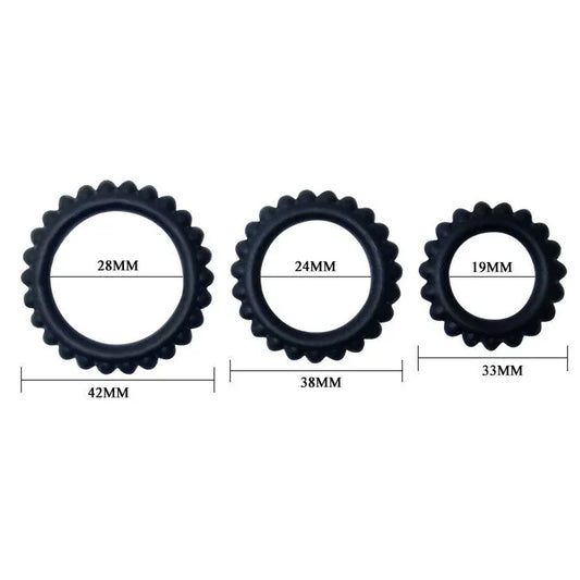 BAILE - TITAN SET 3 PCS COCK RING BLACK 2.8 + 2.4 + 1.9 CM - Nuvica