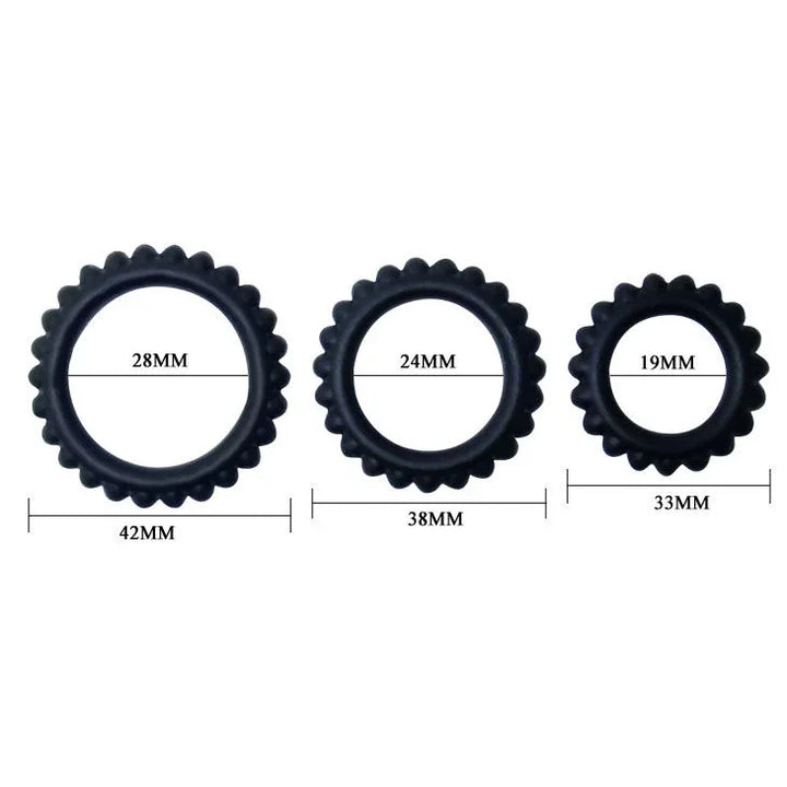 BAILE - TITAN SET 3 PCS COCK RING BLACK 2.8 + 2.4 + 1.9 CM - Nuvica