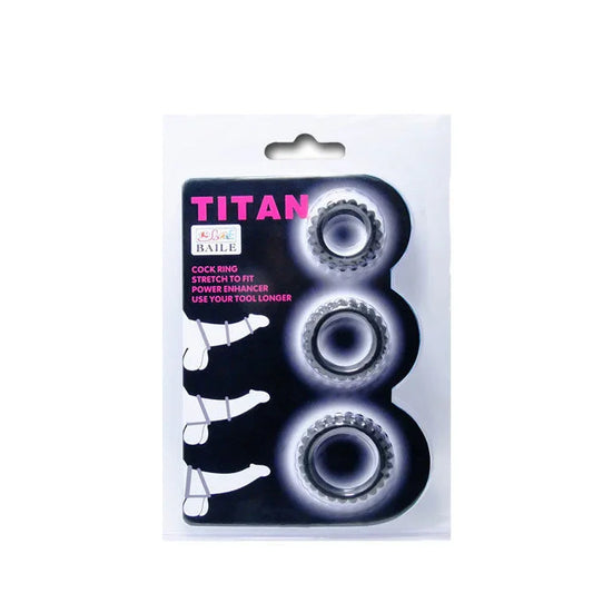 BAILE - TITAN SET 3 PCS COCK RING BLACK 2.8 + 2.4 + 1.9 CM - Nuvica