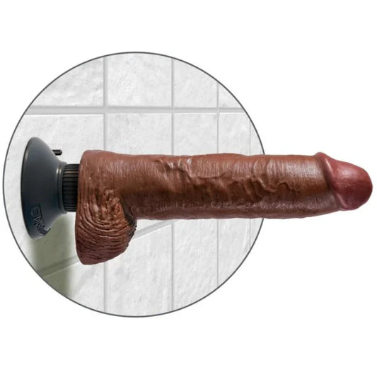 KING COCK - DILDO VIBRADOR CON TESTÍCULOS 25.5 CM COLOR MARRÓN - Nuvica