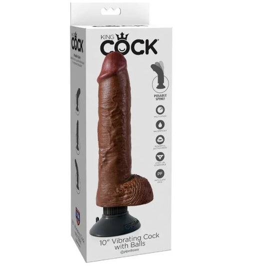 KING COCK - DILDO VIBRADOR CON TESTÍCULOS 25.5 CM COLOR MARRÓN - Nuvica