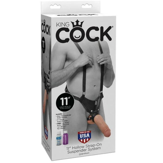 KING COCK - STRAP-ON CON DILDO HUECO 28 CM Y TIRANTES COLOR CARNE - Nuvica