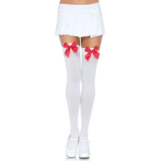 LEG AVENUE - MEDIAS NYLON BLANCO Y LAZO ROJO - Nuvica