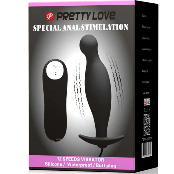 PRETTY LOVE - PLUG ANAL SILICONA 12 MODOS VIBRACIÓN NEGRO - Nuvica