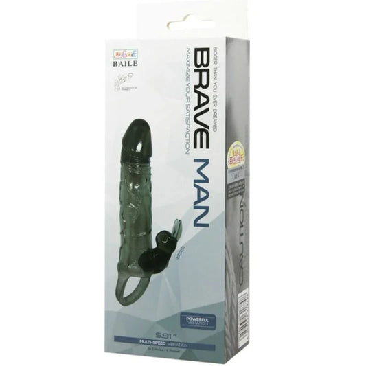 BAILE - BRAVE MAN FUNDA REALISTICA PENE CON RABBIT 16.5 CM NEGRO - Nuvica