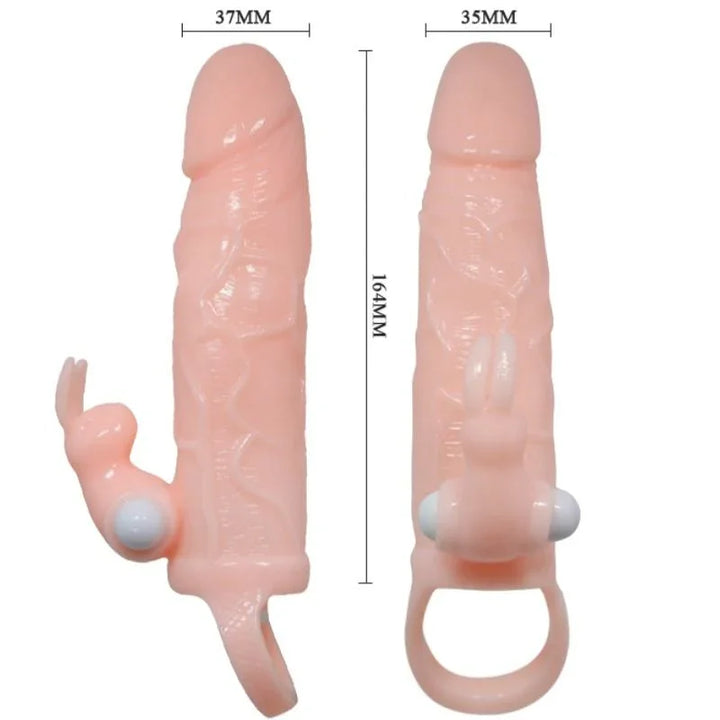 BAILE - BRAVE MAN FUNDA PENE CON RABBIT VIBRADOR 16.5 CM NATURAL - Nuvica