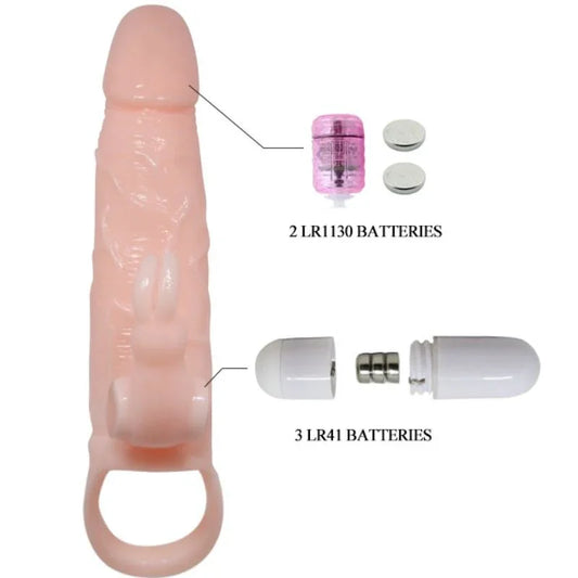 BAILE - BRAVE MAN FUNDA PENE CON RABBIT VIBRADOR 16.5 CM NATURAL - Nuvica