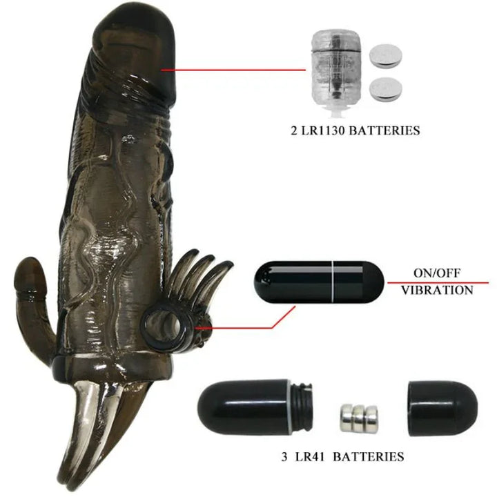 BAILE - BRAVE MAN FUNDA PENE ANAL Y CLITORIS VIBRADOR 16.5 CM NEGRO - Nuvica