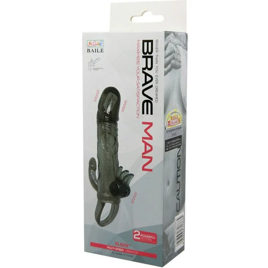 BAILE - BRAVE MAN FUNDA PENE ANAL Y CLITORIS VIBRADOR 16.5 CM NEGRO - Nuvica