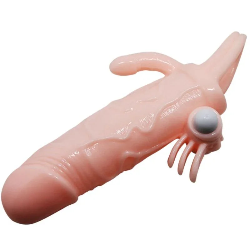 BAILE - BRAVE MAN FUNDA PENE ANAL Y CLITORIS VIBRADOR 16.5 CM NATURAL - Nuvica