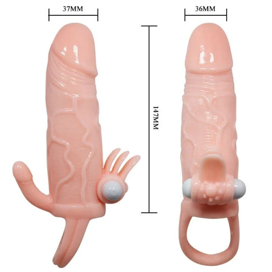 BAILE - BRAVE MAN FUNDA PENE ANAL Y CLITORIS VIBRADOR 16.5 CM NATURAL - Nuvica