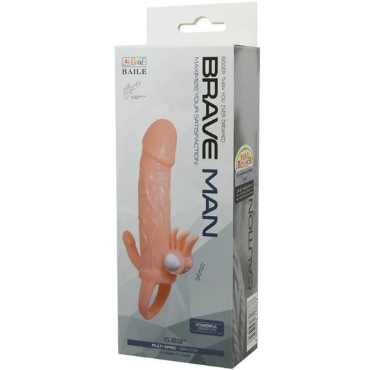 BAILE - BRAVE MAN FUNDA PENE ANAL Y CLITORIS VIBRADOR 16.5 CM NATURAL - Nuvica