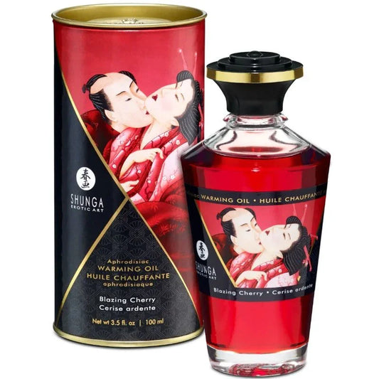 SHUNGA - ACEITE MASAJE EFECTO CALOR SABOR INTENSO CEREZA 100 ML - Nuvica