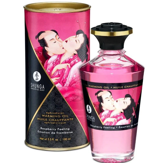 SHUNGA - ACEITE MASAJE EFECTO CALOR SABOR INTENSO FRAMBUESA 100 ML - Nuvica