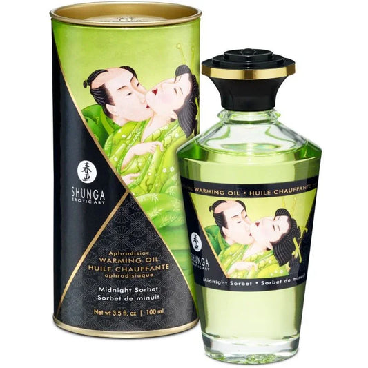 SHUNGA - ACEITE MASAJE EFECTO CALOR SABOR SORBETE DE MEDIANOCHE 100 ML - Nuvica